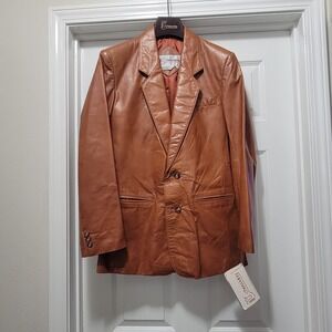 VTG New CHESS KING 70's Leather Blazer Jacket Brown Hipster‎ Fight Club Men's 36